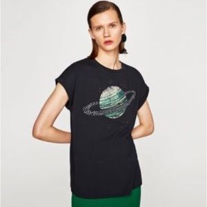 Zara Planet Graphic Tshirt With Rhinestones